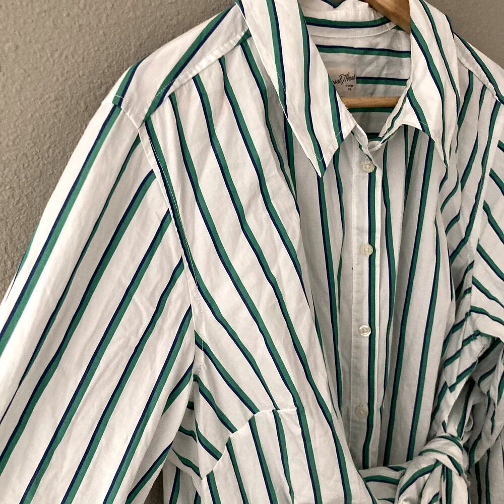 Universal Thread Long Sleeve Tie-Front Midi Shirt Dress Green Stripe XXL - Picture 3 of 8